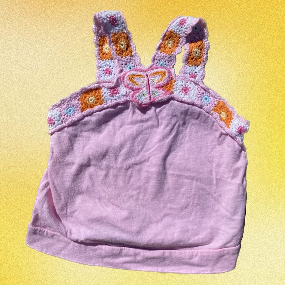 Pink Butterfly Crochet Tank Top